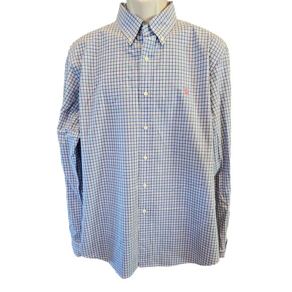 Ralph lauren preppy long sleeve button up blue pink check XL EUC career casual - Picture 1 of 6